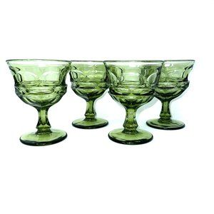 Fostoria Argus Avocado Green Stemmed Goblets Glasses 8 oz Set of 4 Vintage